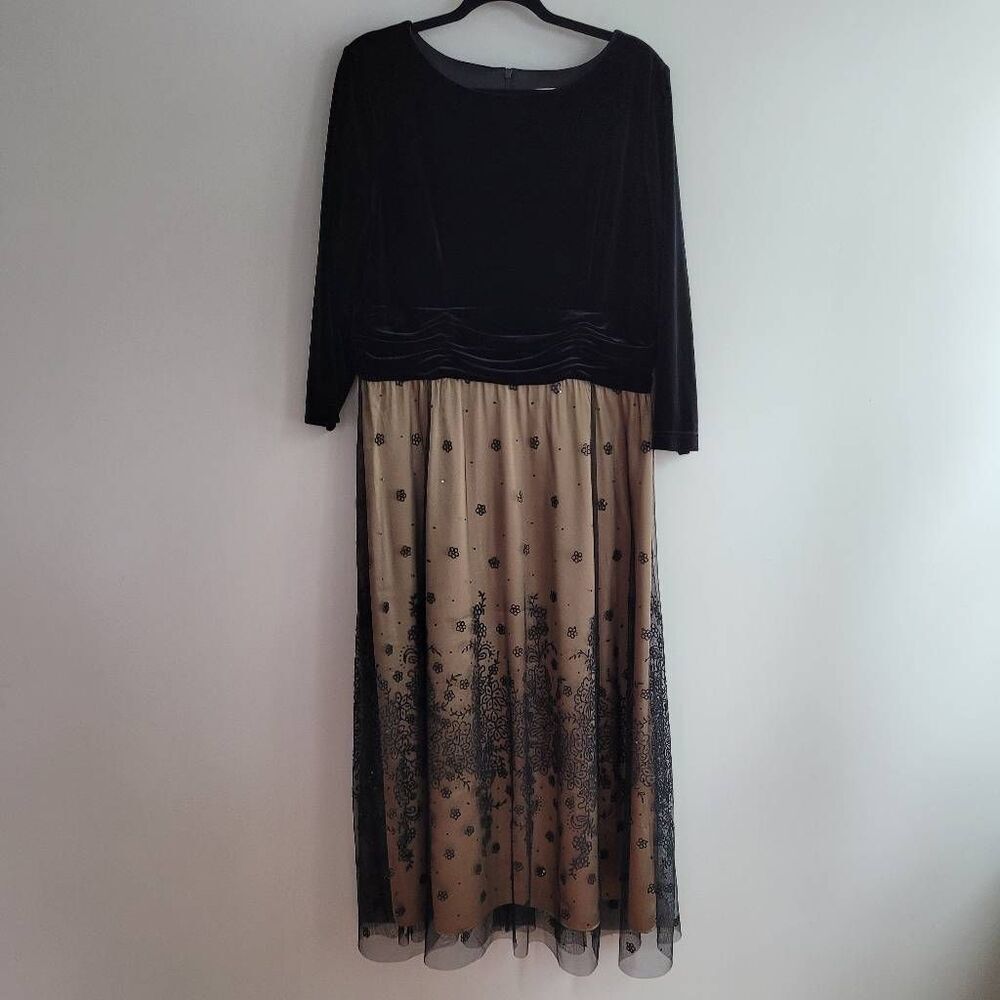 Vintage black velvet maxi dress sheer floral lace overlay fairy grunge whimsigot